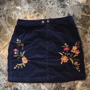 Floral Embroidered Navy Skirt